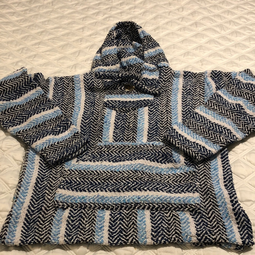 Earth Ragz Boho Hippie Hooded Woven Beach Pullover Adult Large w Kangaroo Pocket